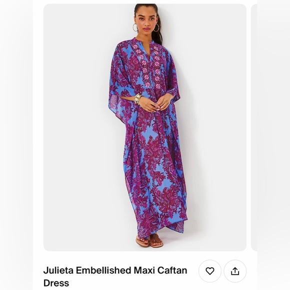 NWT Lilly Pulitzer Julies Caftan embellished Abaco blue feel like a shelllebrit - Picture 2 of 8